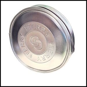 BY TERRY Silver Round Cosmetic Travel Bag Pouch Zipper Logo Case Makeup